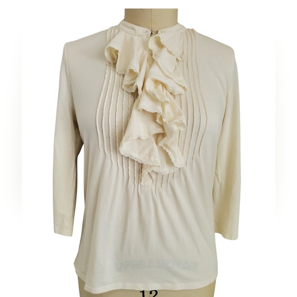 Lauren Ralph Lauren Tops - Lauren Ralph Lauren Green Label Cream Romantic Ruffle Cotton Blouse Sz L